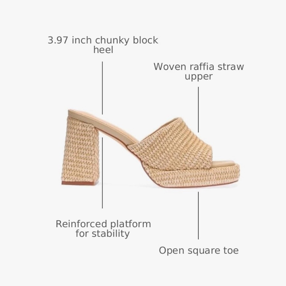 NWT Elegant Tan Woven Raffia Platform Wedge Espadrilles Sandals Heels - Picture 6 of 11